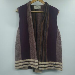 Nikos Handwoven Wool Cardigan Vest Womens Preppy Striped Sleeveless Small